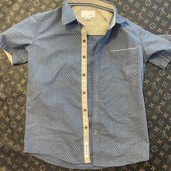 Craft & flow Big boy sauce eight small blue and gold button down shirt short - Picture 3 of 3